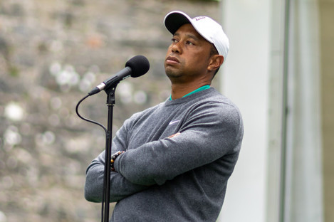 Tiger Woods speaks to the press at Adare Manor. 