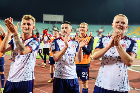 The Pat's squad celebrate their win in Sofia. 