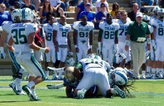American football: College player hurt in helmet hit