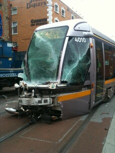 Two hospitalised after Luas tram collides with refuse truck
