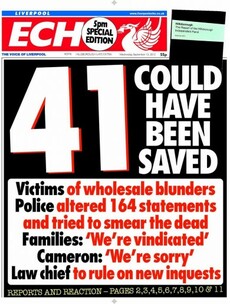 The front page of this evening's Liverpool Echo special Hillsborough edition