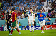 Man with rainbow flag invades pitch during World Cup game