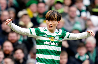 Celtic's Kyogo Furuhashi (right) celebrates scoring their side's