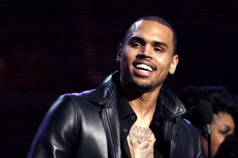 Chris Brown accepts the award for best R&amp;B album at the Grammys in Febrary 