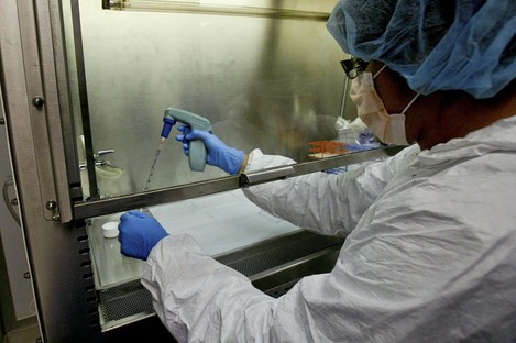 A lab technician works with stem cell samples at a lab in Louisiana (File photo)