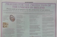 One-page pro-life ad calls for 'prayers for the protection of the unborn'