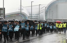 Hundreds of Aer Lingus pilots marched around Dublin Airport earlier as part of 8-hour strike