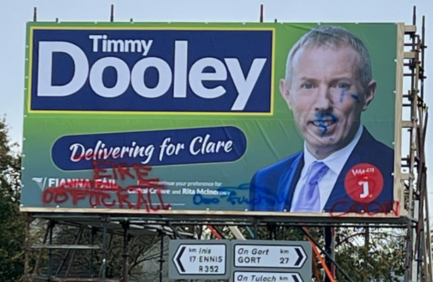 Fianna Fáil senator Timmy Dooley’s election campaign billboard defaced last night – TheJournal.ie