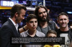 Robbie Keane labelled 'unidentified fan' next to Beckham and Russell Brand at Lakers Game