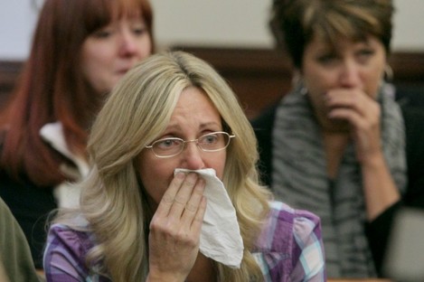 Barb Gray, sister to murder victim Timothy Kern, looks on as Judge Lynne Callahan sentences Brogan Rafferty