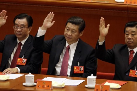 Chinese vice President Xi Jinping, center, at the closing ceremony for the 18th Communist Party Congress.