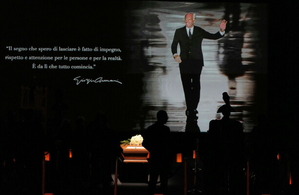 Thousands pay respects to Italian designer Giorgio Armani as coffin is put on public display