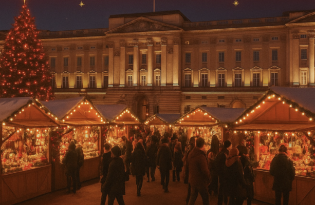 Tourists have flocked to a 'Christmas market’ outside Buckingham Palace - but it’s not real