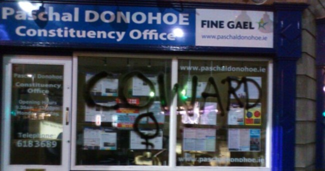 Paschal Donohoe's office graffitied after no vote
