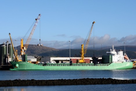 The MV Arklow Meadow, which remains cordoned off at Warrenpoint harbour in Co Down