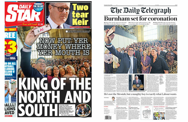 'He thinks it's all over': UK papers spotlight the rise of Andy Burnham (and slag off Starmer)