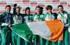 President Higgins congratulates Fionnuala Britton and Irish team