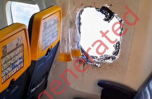 Debunked: AI pic used to mis-tell story of a man almost sucked out a Ryanair plane window