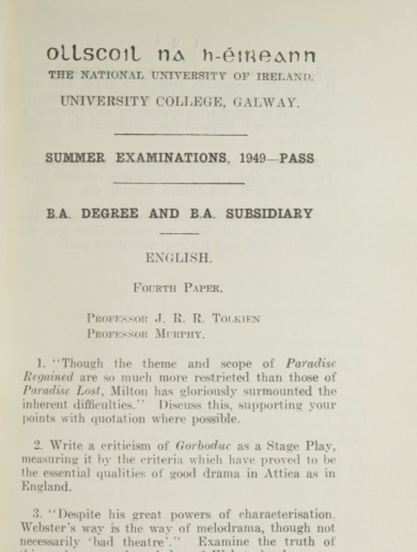 nuig archive paper exam J.R.R. your papers marking was Tolkien Imagine exam if