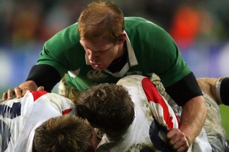 Paul O'Connell of Ireland over Jonny Wilkinson and Tom Rees of England in 2007.
