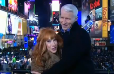 VIDEO: Kathy Griffin kisses Anderson Cooper's crotch on live TV