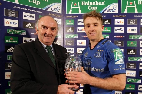 Leinster's Luke Fitzgerald receives the Heineken Man of the Match award from Pat Maher of Heineken. 