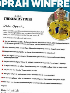 David Walsh writes open letter to Oprah that includes questions for Lance Armstrong
