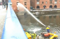VIDEO:  Don’t throw snowballs at a man with a giant water hose