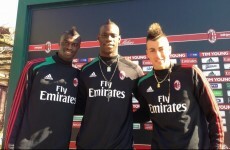 Last of the Mohicans: Balotelli pictured with his new Milan team-mates