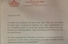 Dalai Lama sends letter offering 'good fortune' to Bradford ahead of League Cup final