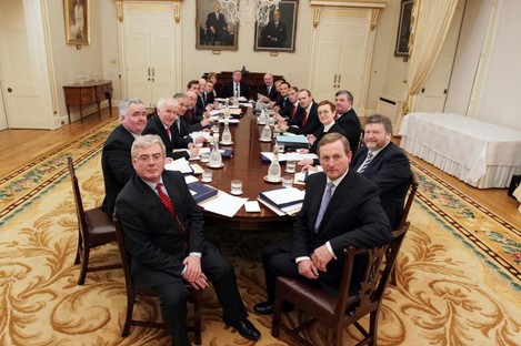 The new cabinet at its first meeting on March 9, 2011. Each of the surviving ministers from then is guaranteed a lifetime's pension from later this month,