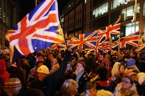 File photo of a union flag protest in Belfast in December. Today demonstrators did not try to carry out an authorised march from City Hall to the city centre.