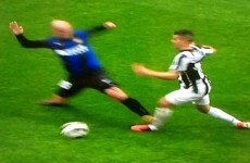 Esteban Cambiasso chops down little Sebastian Giovinco with a horrific tackle