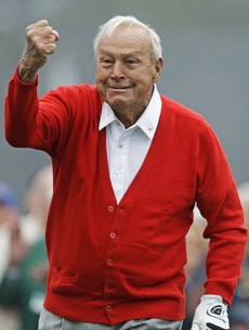 Arnold Palmer is shaking his fist so this year's Masters must be up and running