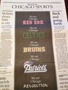 The Chicago Tribune produced this brilliant sports page to show its solidarity with Boston