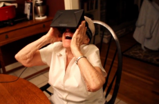 Here is a 90-year-old woman in a virtual reality helmet