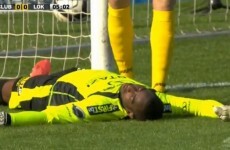 Ivory Coast keeper Boubacar Barry was out cold after colliding with the post