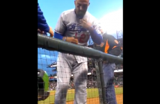 LA Dodgers Matt Kemp gives a fan his hat, his shirt AND his shoes