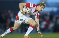 Andrew Trimble misses his kick, falls on his face instead