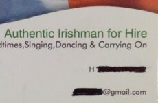 Authentic Irishman for hire has the best business card you'll see today