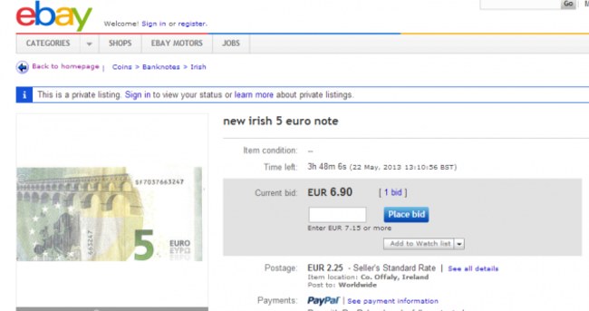 Want to buy a new fiver... for €6.90?