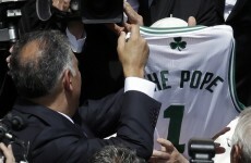 The Pope is given personalised Boston Celtics, Roma and Lazio jerseys