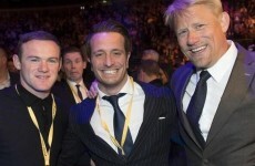 A gurning Lee Evans photobombing Wayne Rooney and Peter Schmeichel