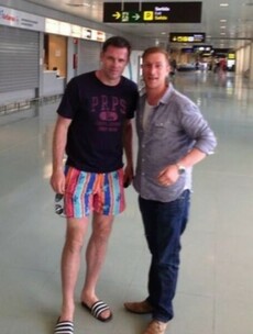 Look at the state of the shorts Jamie Carragher is wearing in Ibiza