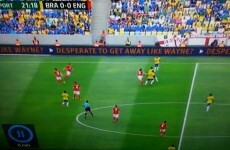 Advertising board at the Maracana has a dig at Wayne Rooney