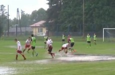 The best goal celebration featuring a large puddle you'll see today