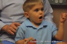 Watch this 3-year-old hear his dad's voice for the first time