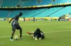 Mario Balotelli tries to take the mick out of Buffon in training, fails