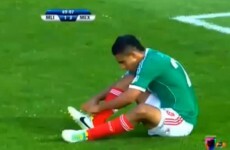 Mexican striker loses a boot... but plays on and scores