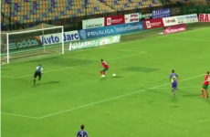 Player botches open goal sitter by nutmegging himself then blazing over